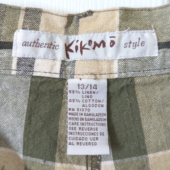 Kikomo 90's Vintage Plaid Linen Blend High Waisted Wide Leg Shorts Sage 13/14 - Picture 4 of 11